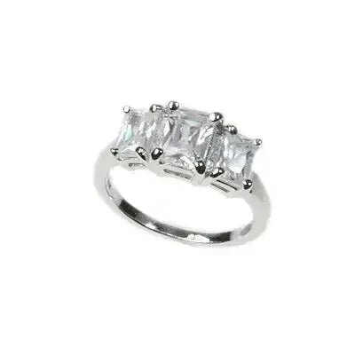 3-Stone Anniversary Emerald-Cut White CZ Ring - Size 6 Sparkle