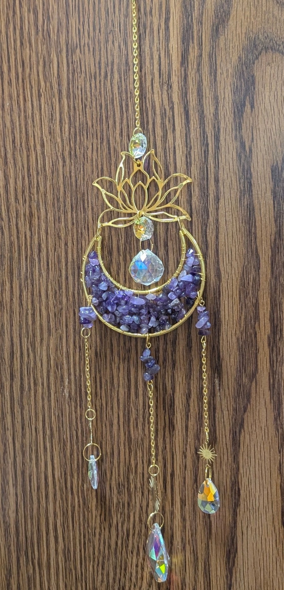 Amethyst Crystal Moon and Lotus Flower - Suncatcher - The Bookstore
