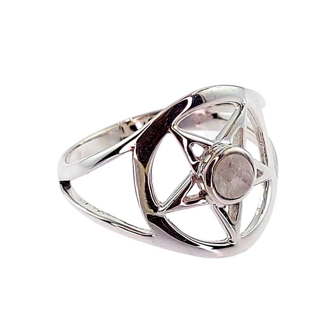 As Above So Below Rainbow Moonstone Silver Ring - Size 7 Crystal Earth Sterling
