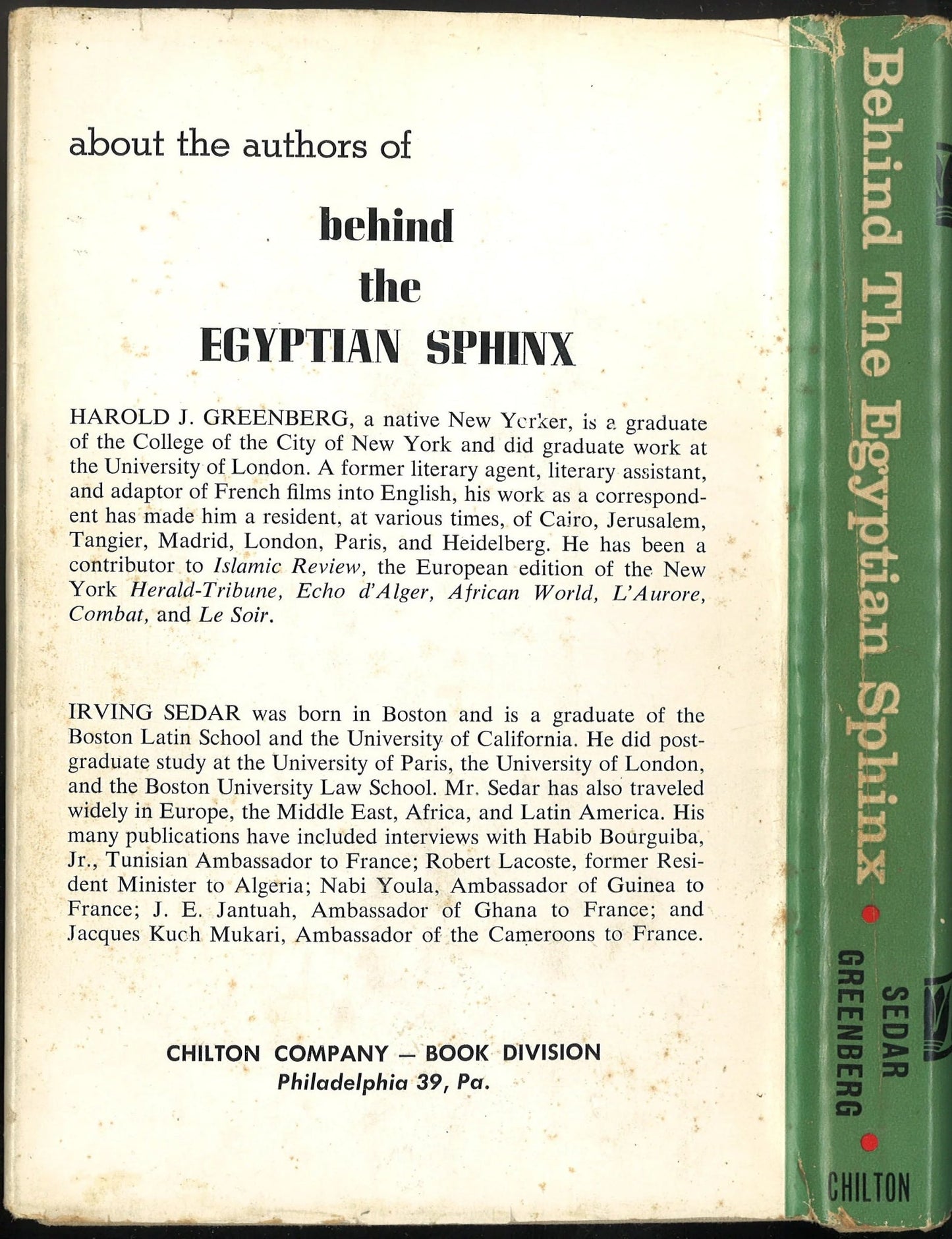 Behind The Egyptian Sphinx: Prelude to World War III? Irving Sedar, Harold Greenberg