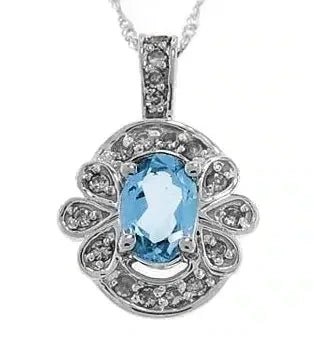Blue Topaz & Diamond White Gold Pendant Necklace My Store