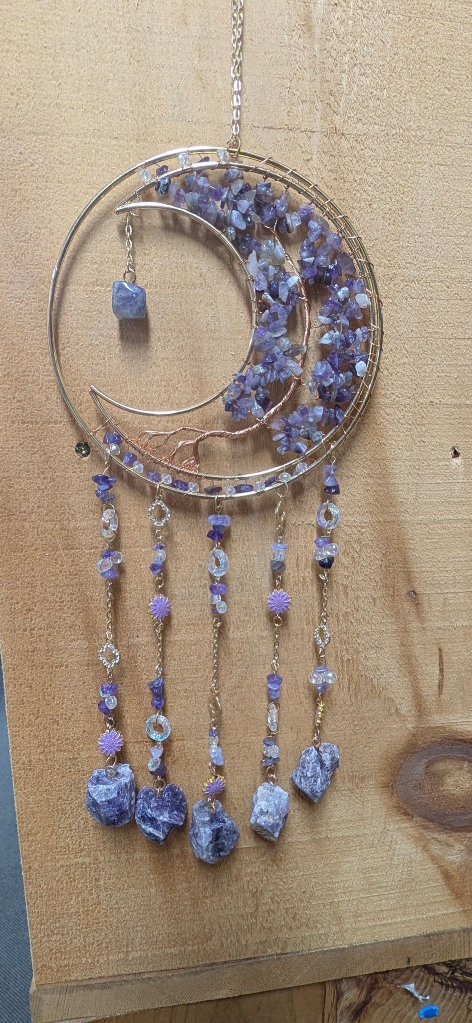 Bohemian Amethyst Crystal Moon Suncatcher – Natural Stone Rainbow Maker - The Bookstore