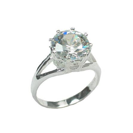 Brilliant White CZ Solitaire Sterling Silver Ring - Size 8 Silver Insanity