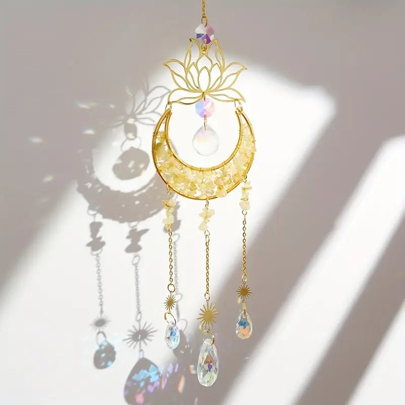 Citrine Moon And Lotus Flower - Crystal Suncatcher - The Bookstore