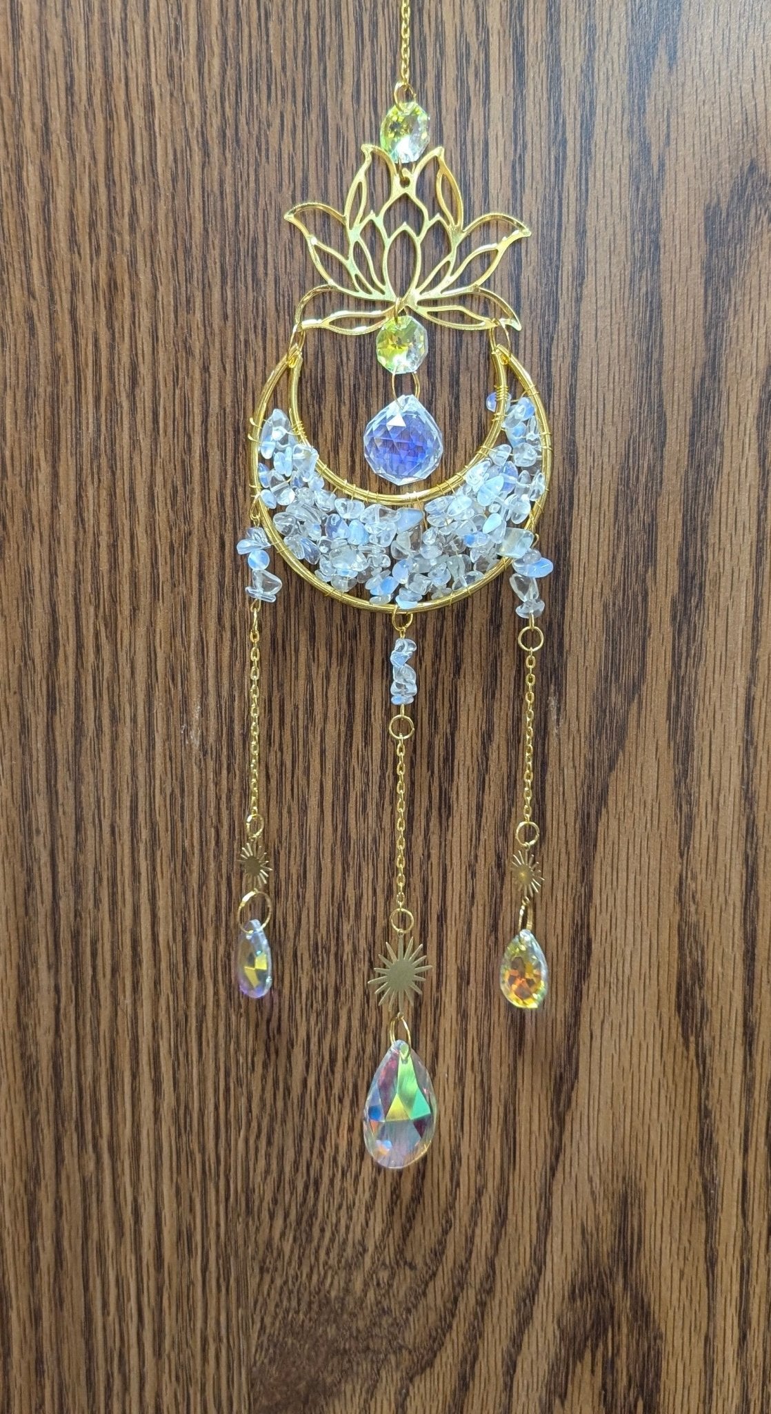 Clear Crystal Moon & Lotus Flower Suncatcher – Rainbow Window & Garden Hanging Decor - The Bookstore