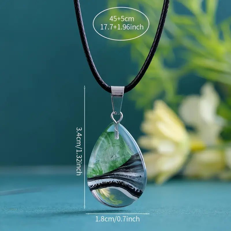 Colourful Glass Water Drop Necklace - The Bookstore
