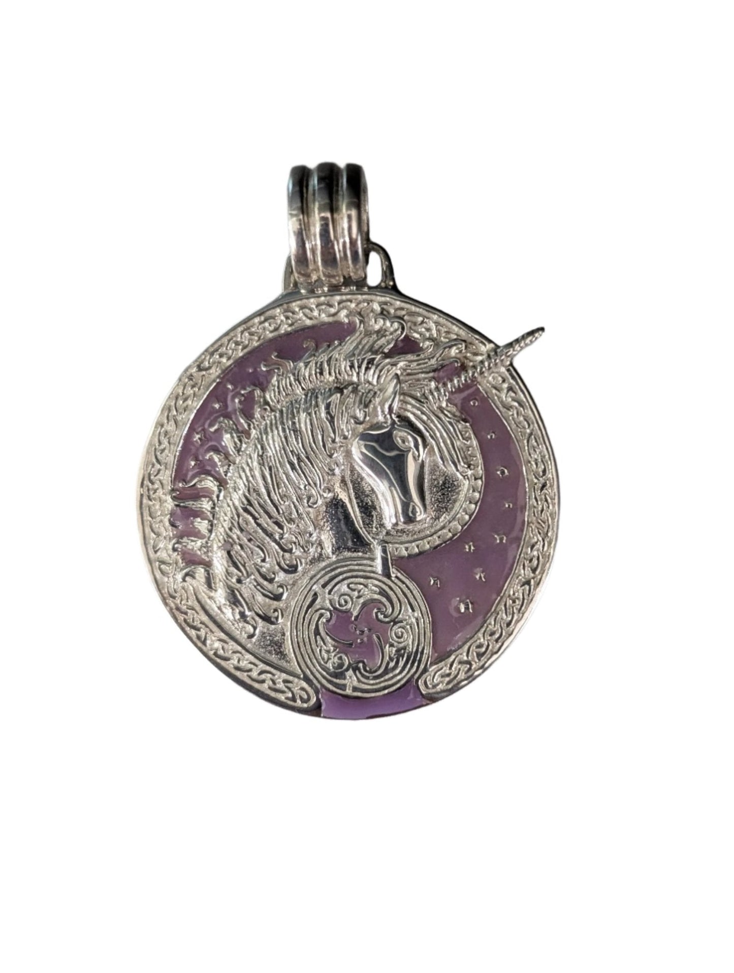 Courtney Davis Sterling Silver Pink Celtic Unicorn Medallion Pendant Silver Insanity