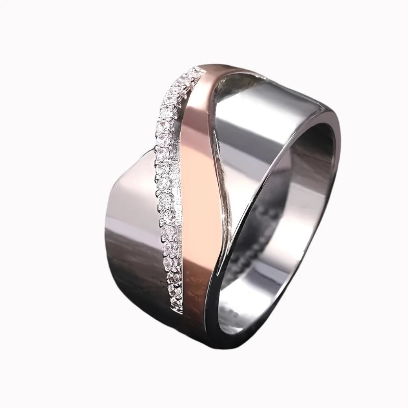 Elegant Two-Tone Cross Over Sterling Silver Ring - Size 10 Quest Jewelry