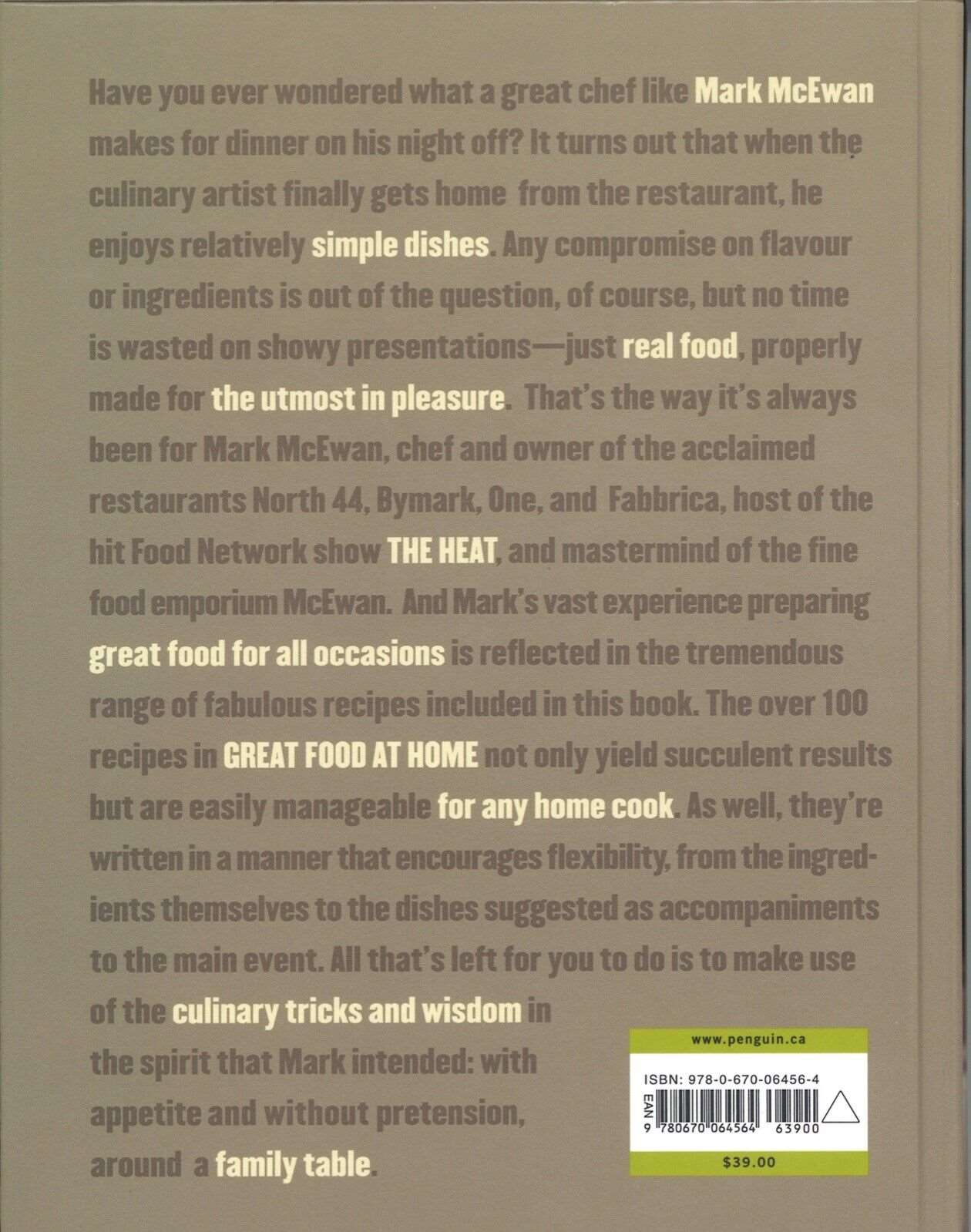 Great Food At Home SIGNED 1st Edition Chef Mark McEwan & Jacob Richler HC - The Bookstore
