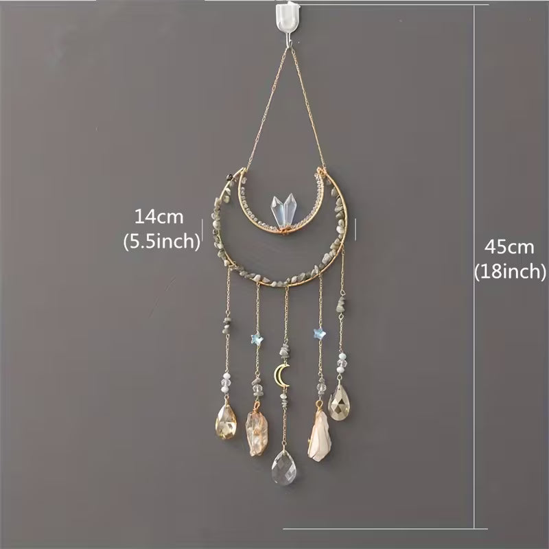 Crescent Moon Crystal Sun Catcher with Hanging Crystals