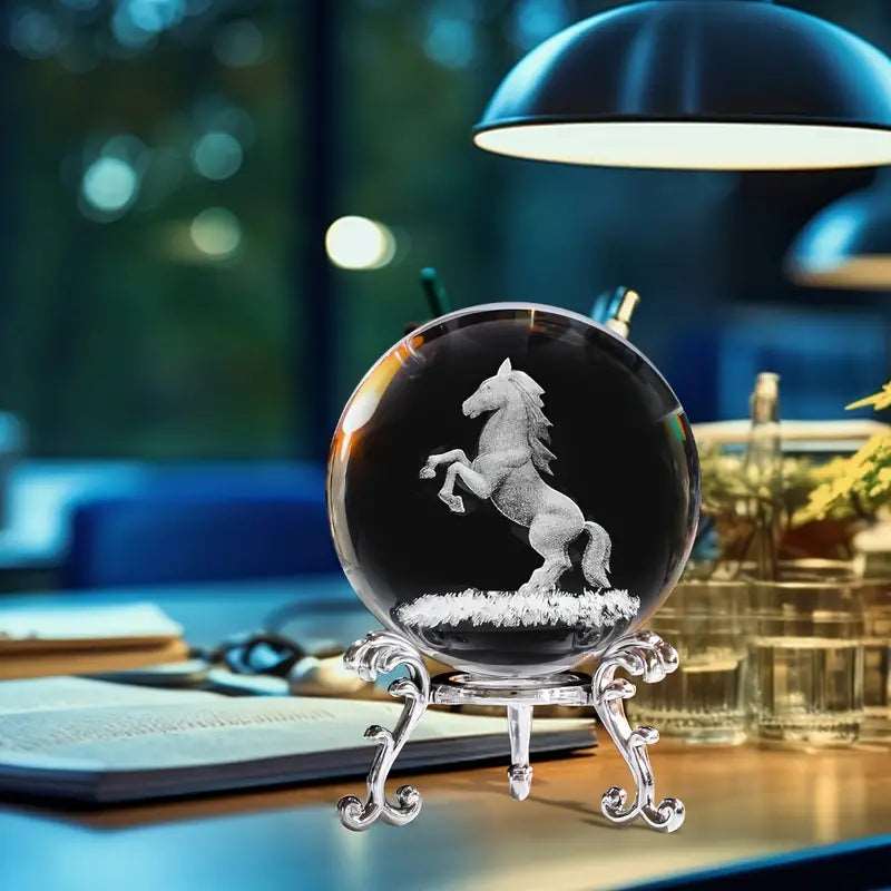 Horse Crystal Ball with Metal Base Chuangyi Industry and Trade