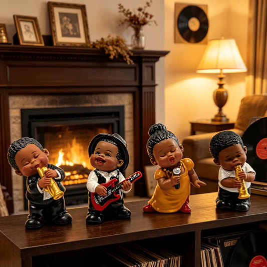 4-Piece Jazz Band Musician Statue Set