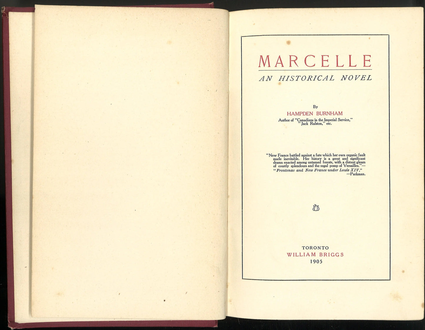 Marcelle: An Historical Novel by Hampden Burnham - The Bookstore