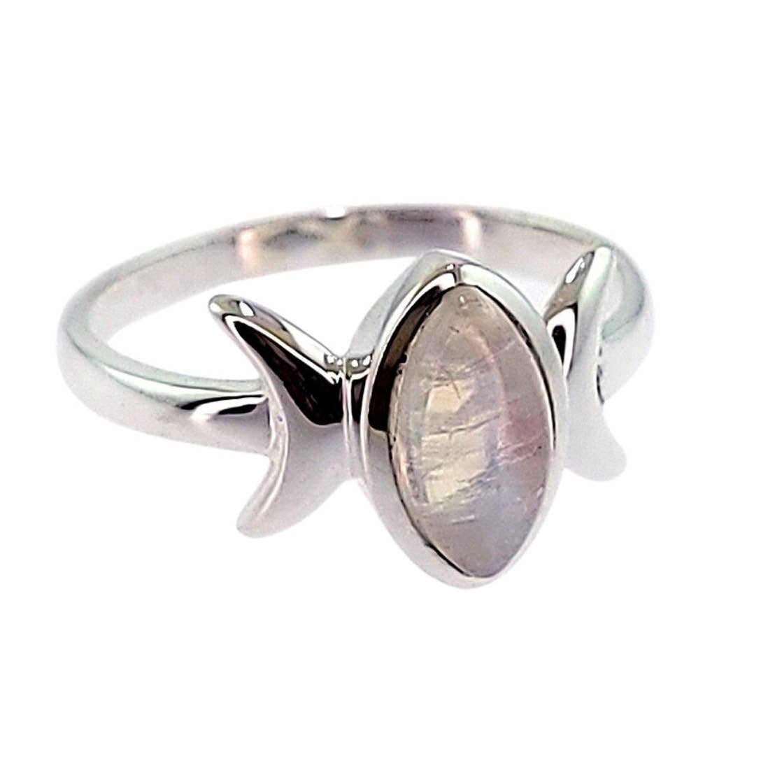 Marquesa Goddess Rainbow Moonstone Silver Ring - Size 9 Crystal Earth Sterling