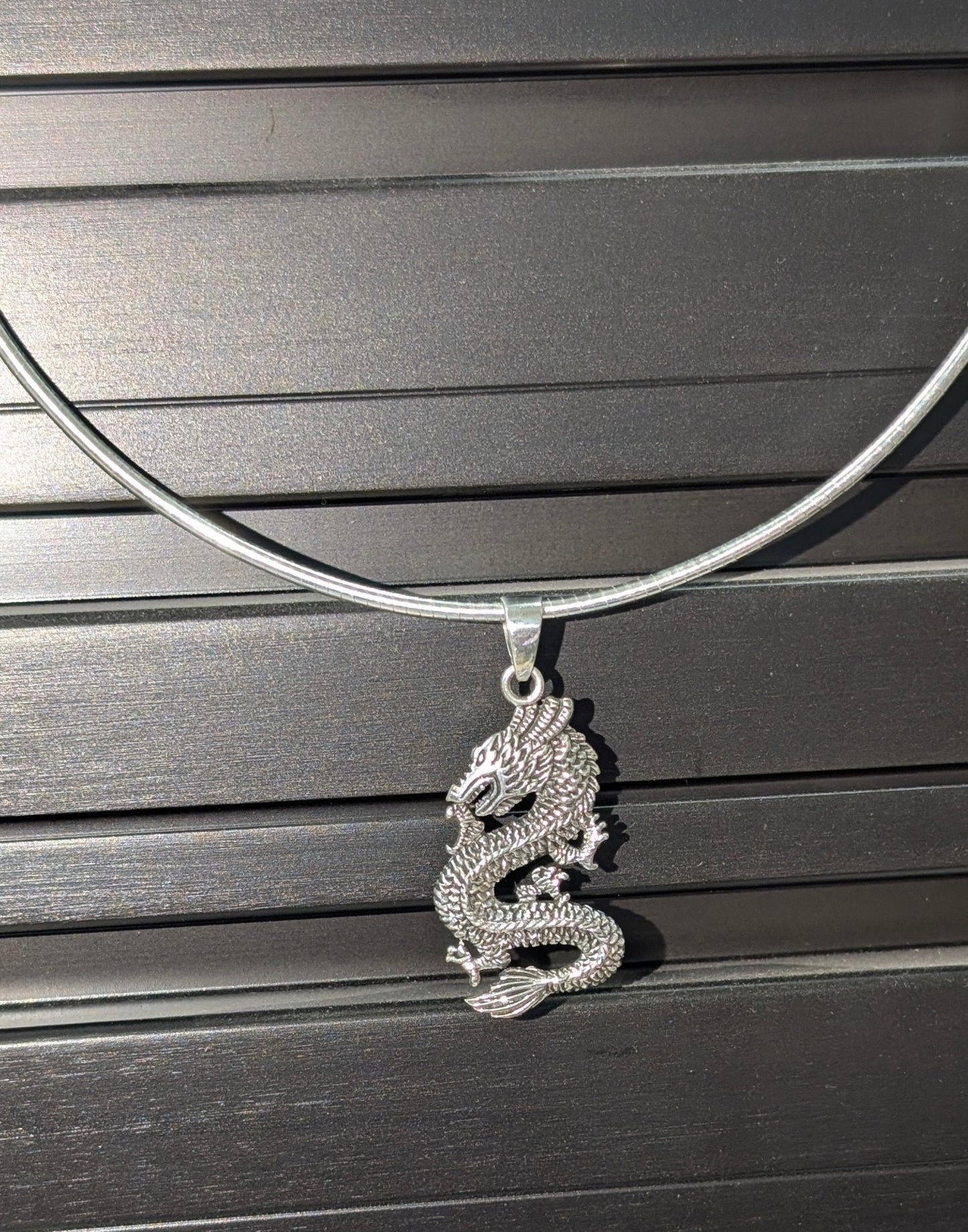 Medieval Sterling Silver Dragon Necklace - 18" Omega Chain Silver Insanity