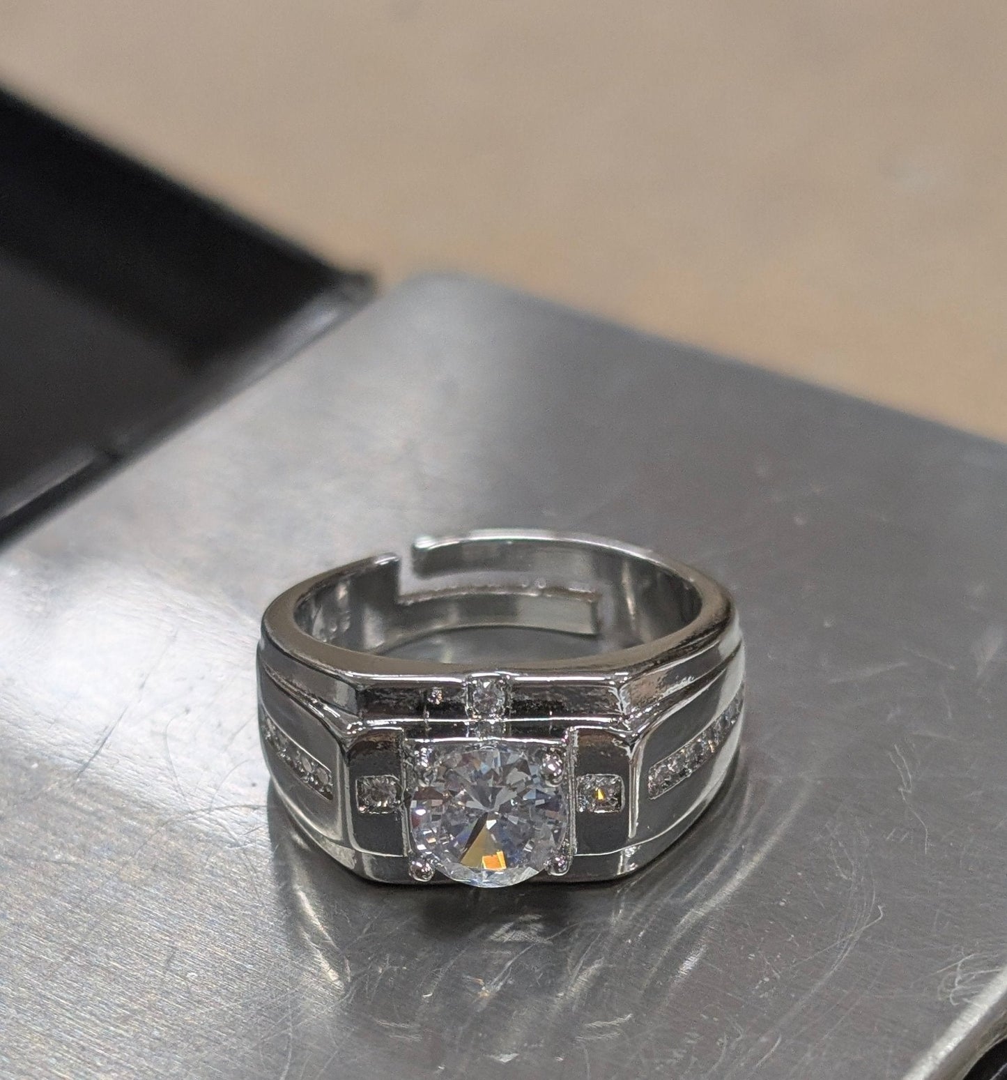 Men's Elegant 925 Sterling Silver CZ Ring - Adjustable Handsome Guy Jewelry