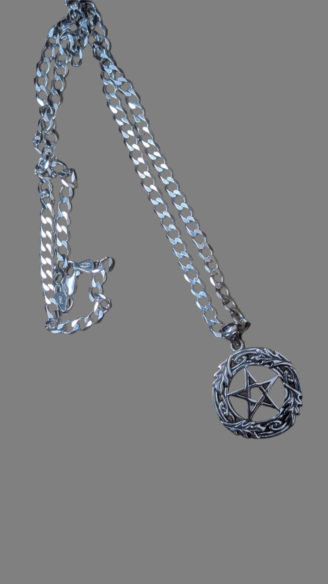 Oak Leaf Framed Celtic Knot Pentacle Pentagram Sterling Silver Necklace Silver Insanity