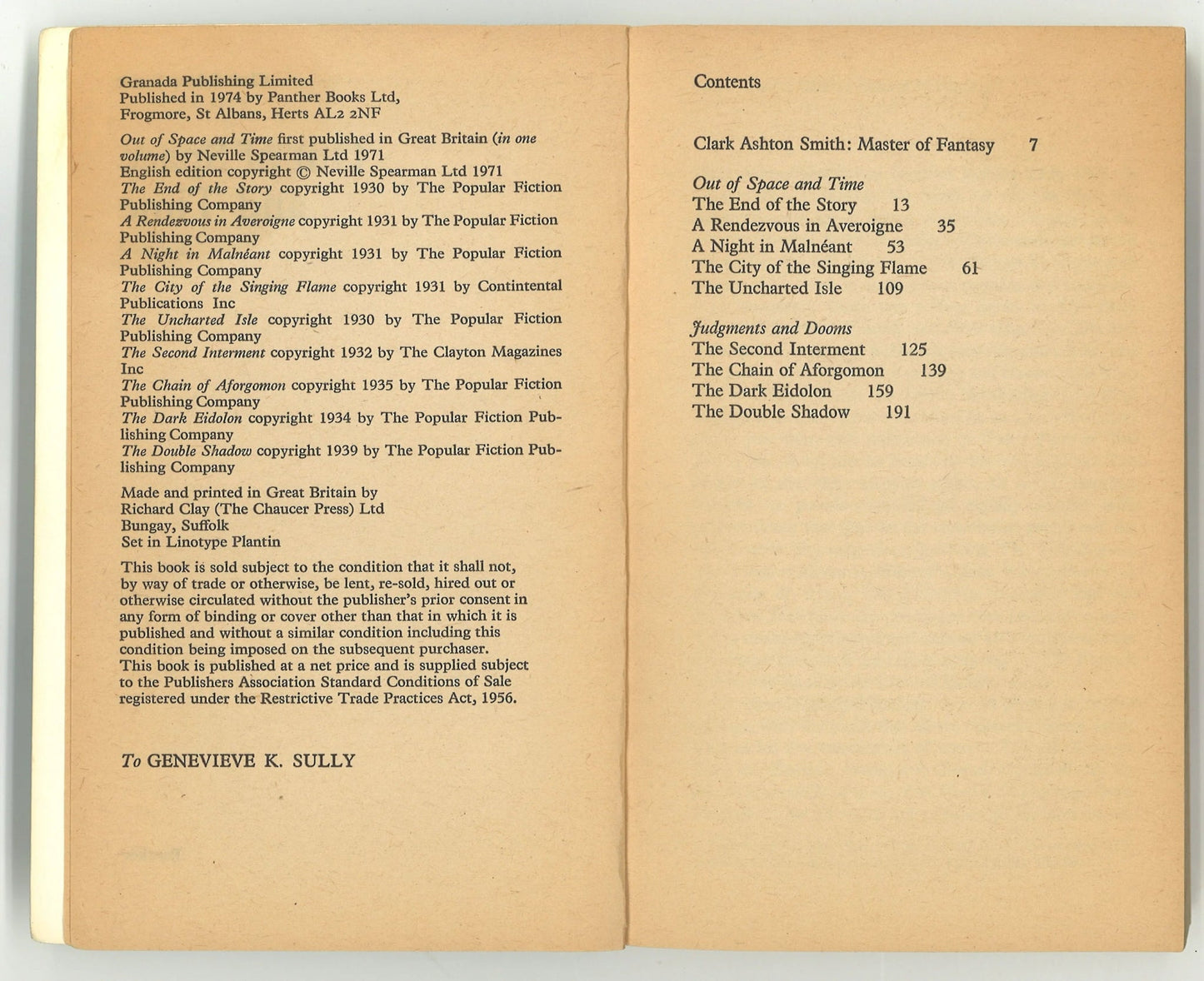 Out of Space & Time Vol. 1 Clark Ashton Smith