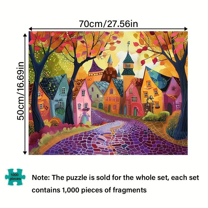Puzzle: Autumn Village Scene - 1000pcs Fun Huisi Home Textile