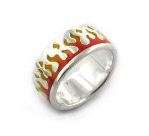 Pyro Firefighter's Ring of Flames Sterling Silver Ring - Size 11 Silver Insanity