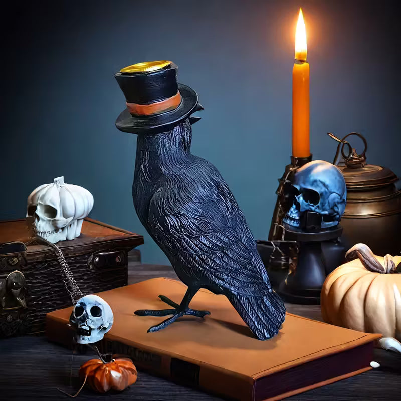 Raven with Top Hat Figurine - Candle Holder