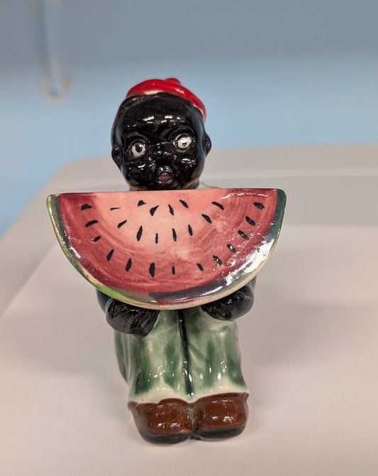Vintage Black Americana Boy & Watermelon Ceramic Salt and Pepper Shakers