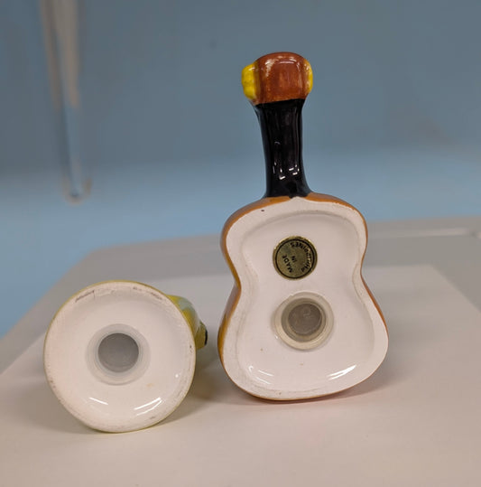 Vintage Ceramic Guitar & Trumpet Salt and Pepper Shakers