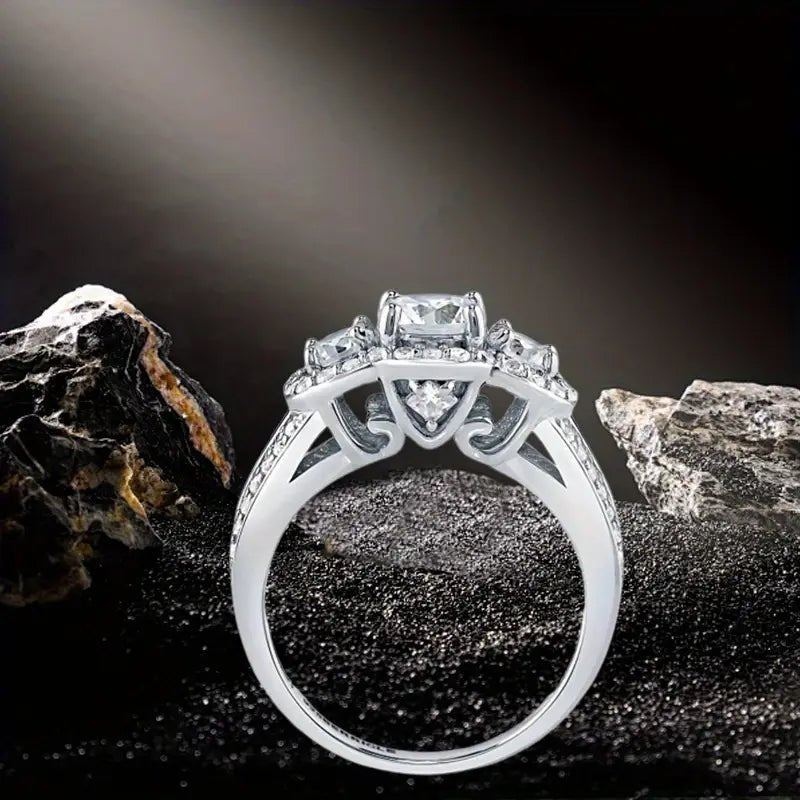 Silver 3 Stone 0.2ct Moissanite Ring - Size 8 Eternal Bright Jewelry