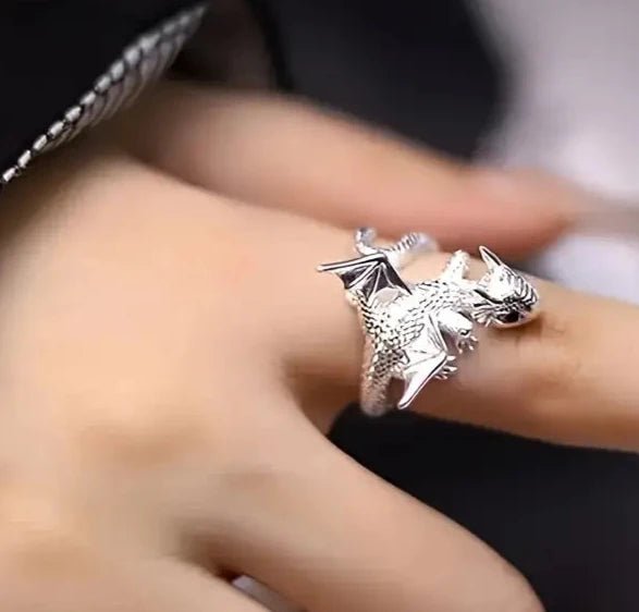 Silver Flying Dragon Ring - Adjustable Mimidi