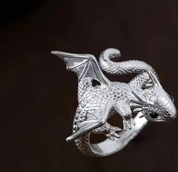 Silver Flying Dragon Ring - Adjustable - The Bookstore