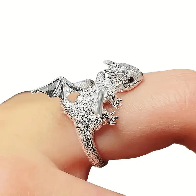 Silver Flying Dragon Ring - Adjustable - The Bookstore