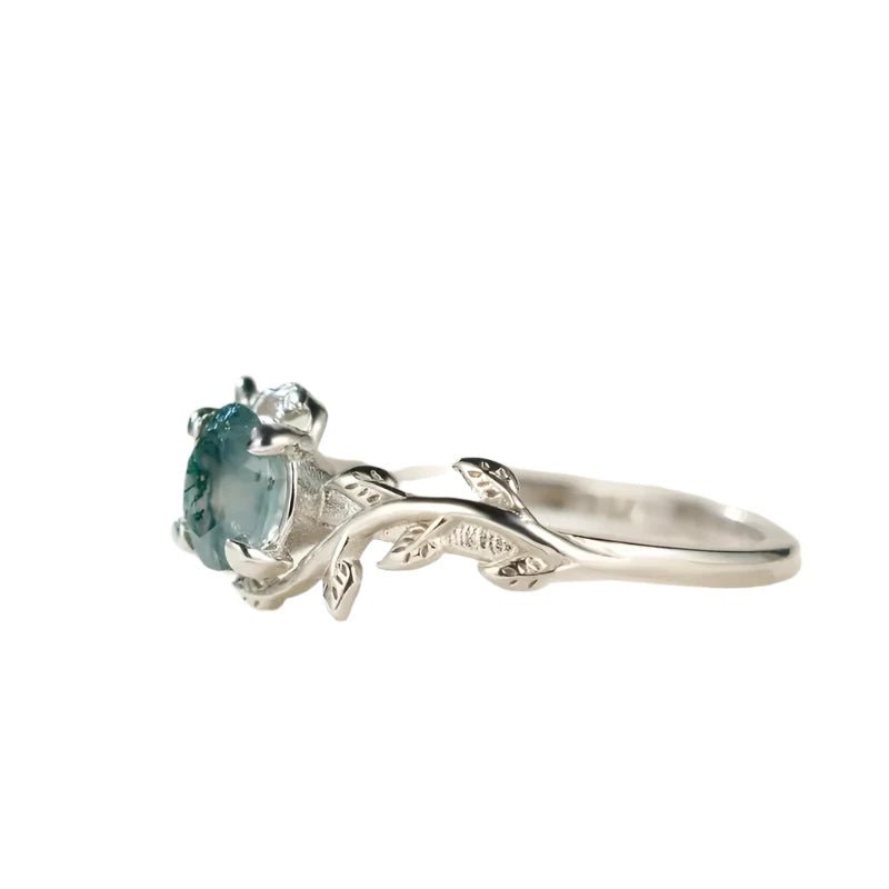 Silver Retro Water Grass Agate Leaf Ring – Size 8 S. S. Jewelry