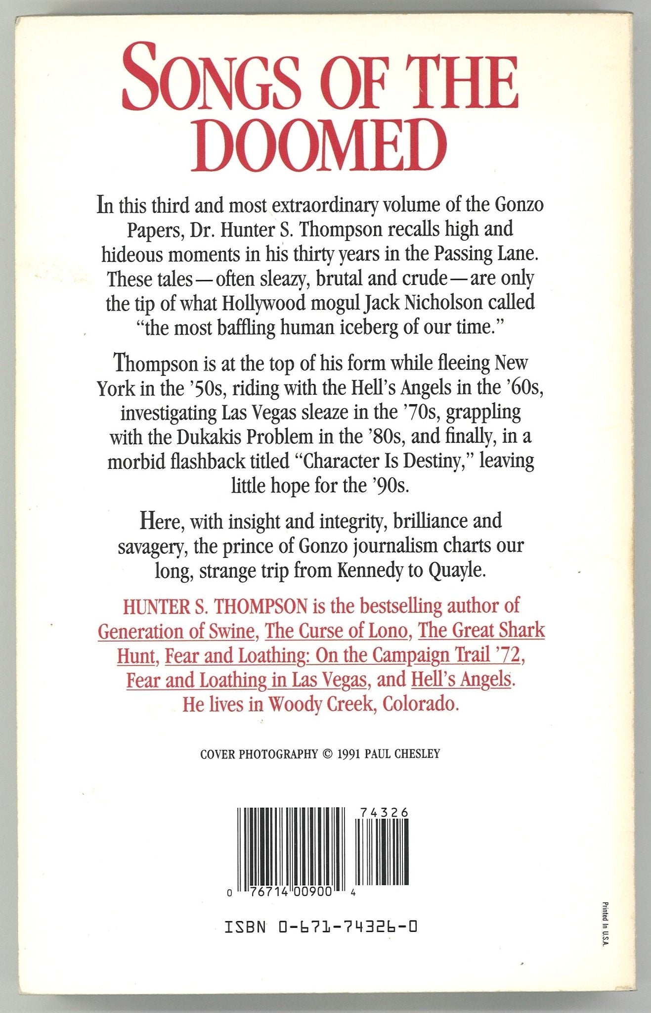 Songs of The Doomed: More Notes on The Death of The American Dream Gonzo Papers Vol. 3 - The Bookstore
