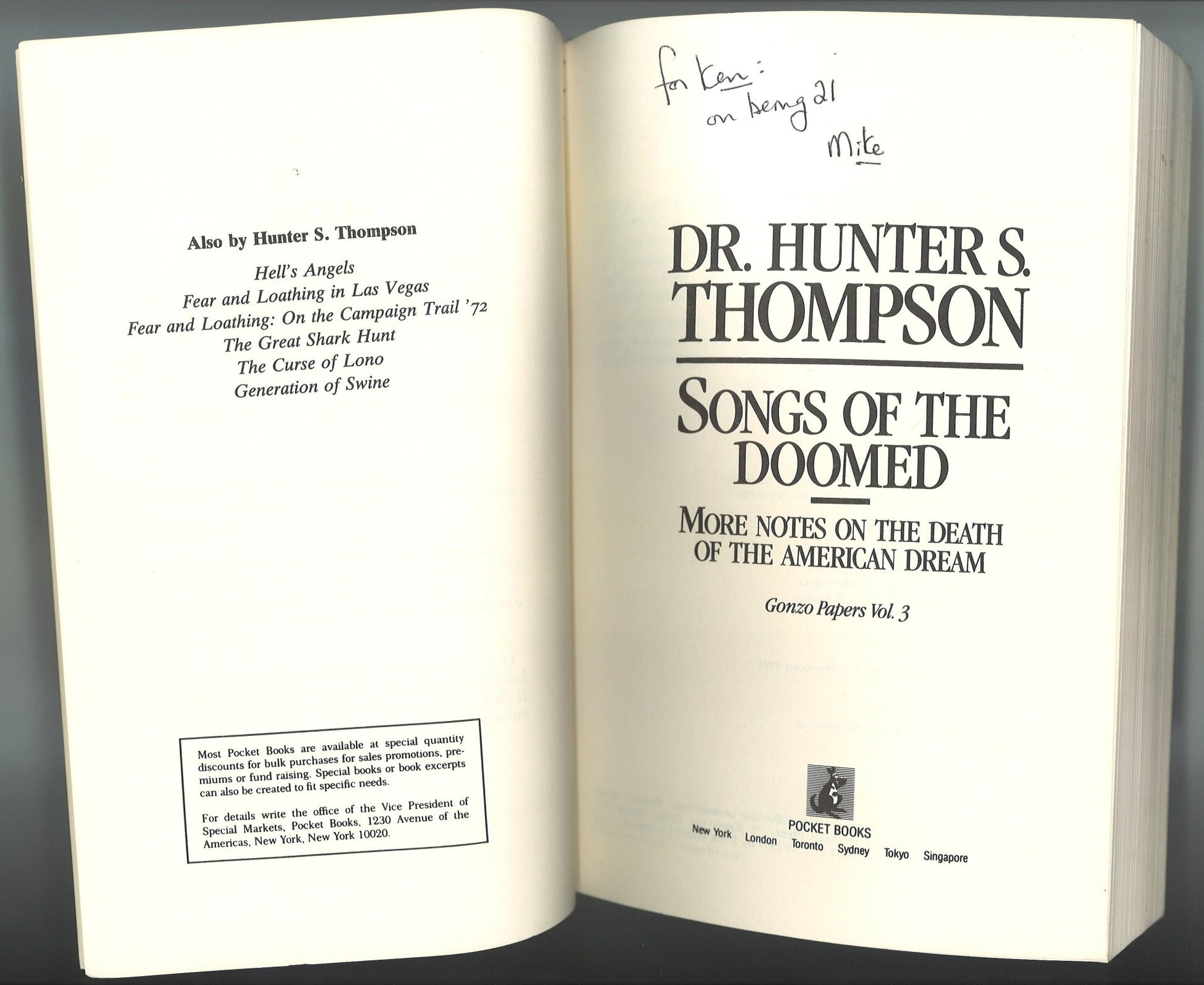 Songs of The Doomed: More Notes on The Death of The American Dream Gonzo Papers Vol. 3 - The Bookstore