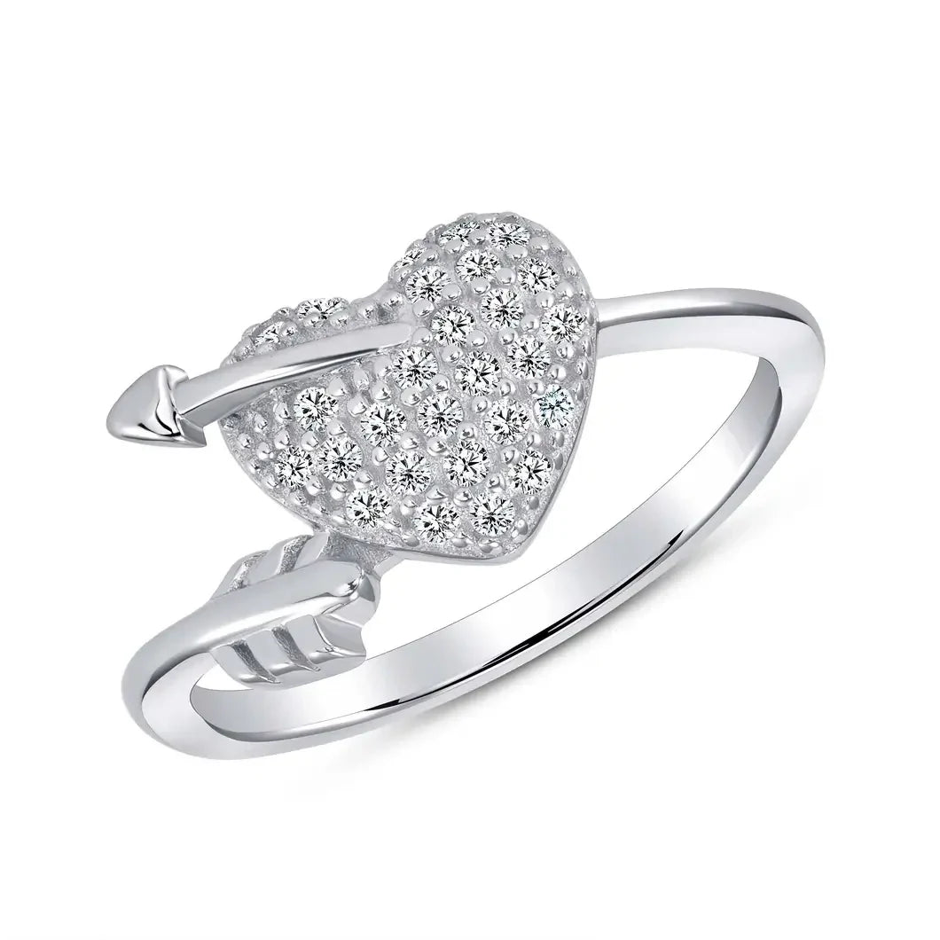 Sterling Silver Full CZ Arrow Heart Endless Ring--Size 7 My Store