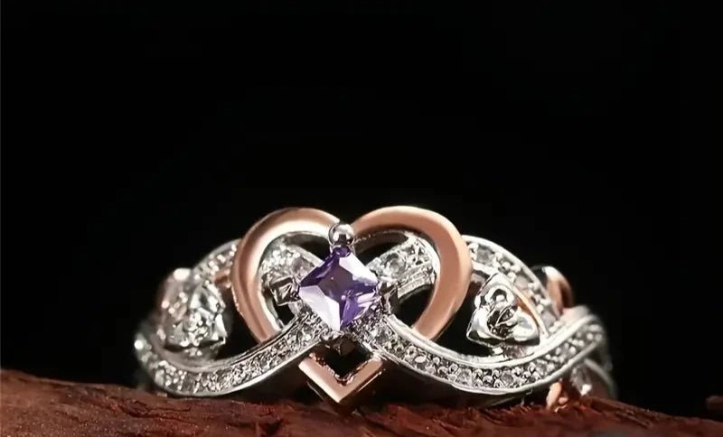 Sterling Silver Infinity Heart Ring – Purple Zirconia Sparkle - Size 9 Tsnamer