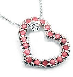 Sterling Silver Ruby and Diamond Heart Pendant Necklace - The Bookstore