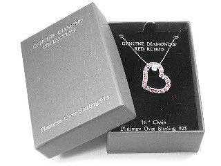 Sterling Silver Ruby and Diamond Heart Pendant Necklace Silver Insanity