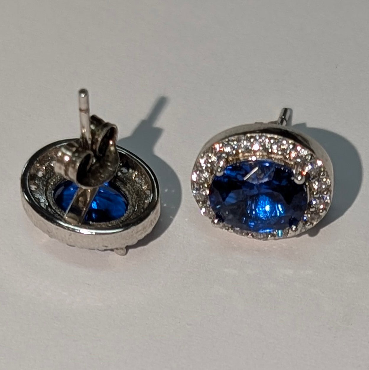 Sterling Sliver Blue Sapphire Button Earrings - The Bookstore