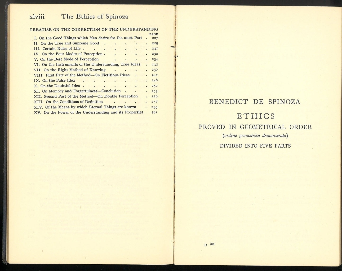The Ethics of Spinoza and "De Intellectus Emendatione" - The Bookstore