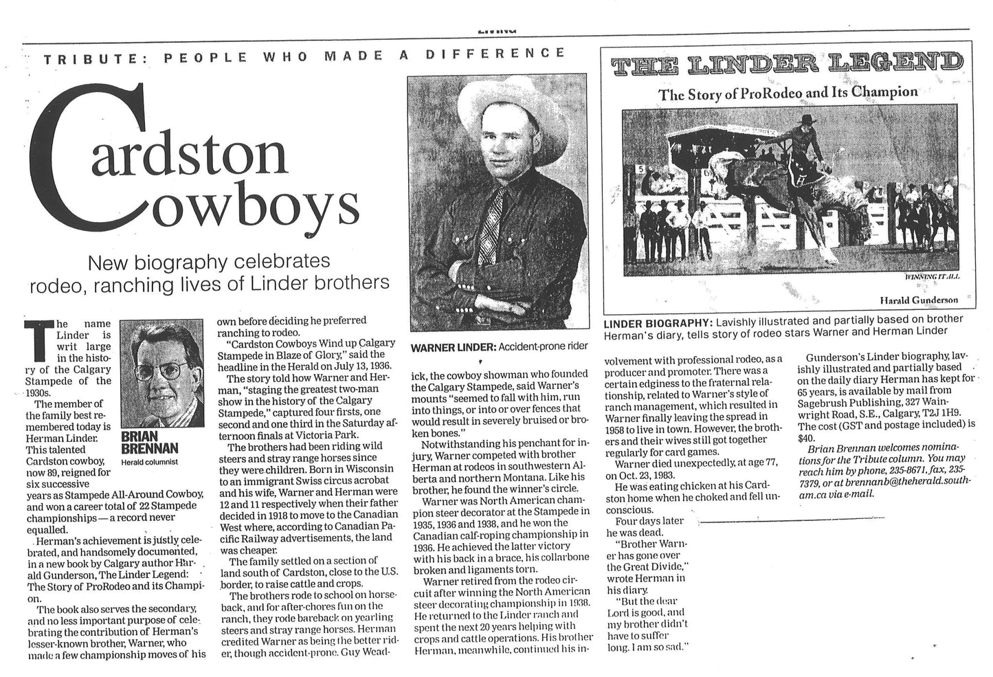 The Linder Legend: The Story of ProRodeo and Its Champion (Signed) Harald Gunderson