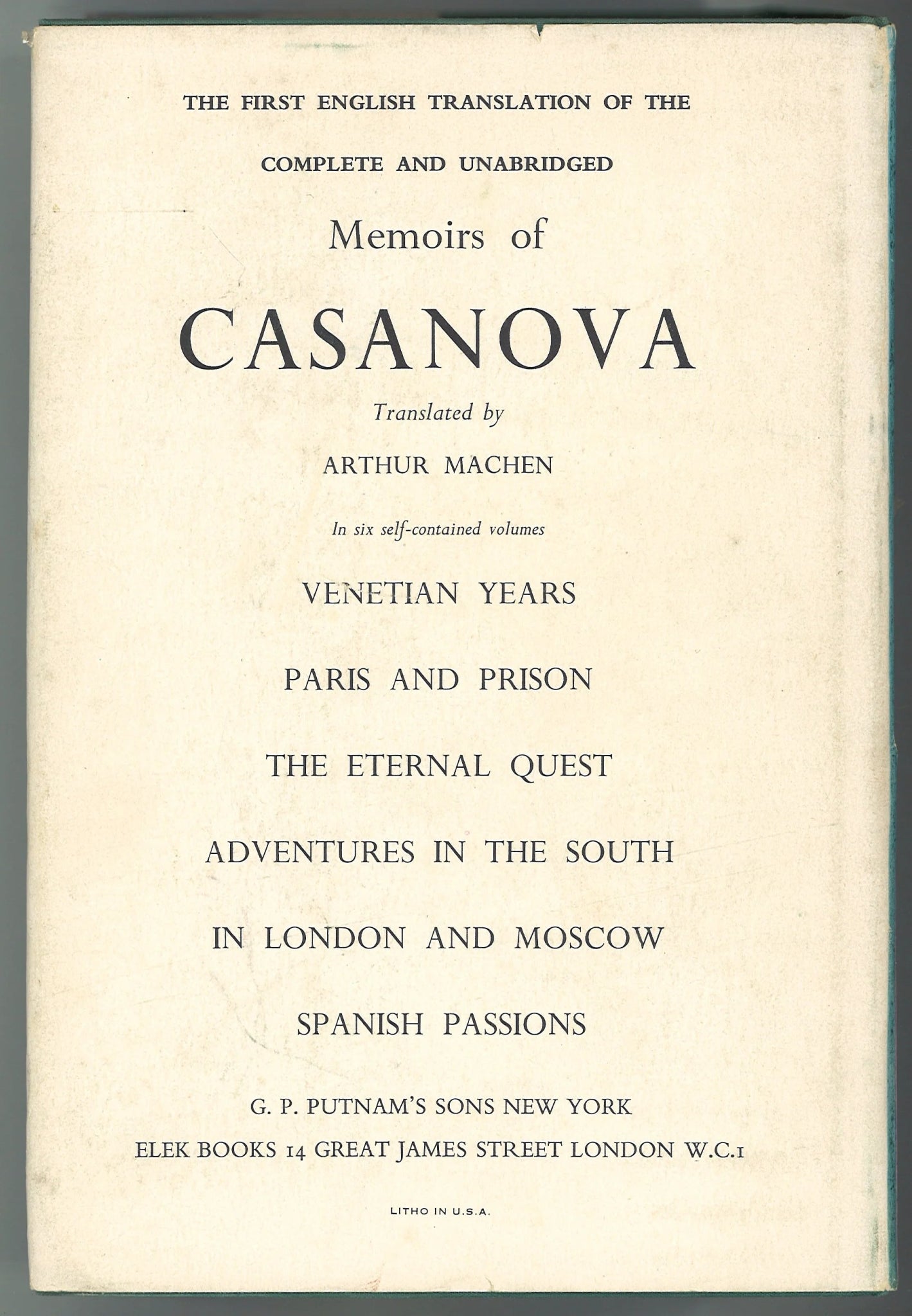 The Memoirs of Jacques Casanova de Seingalt - Venetian Years - The Bookstore