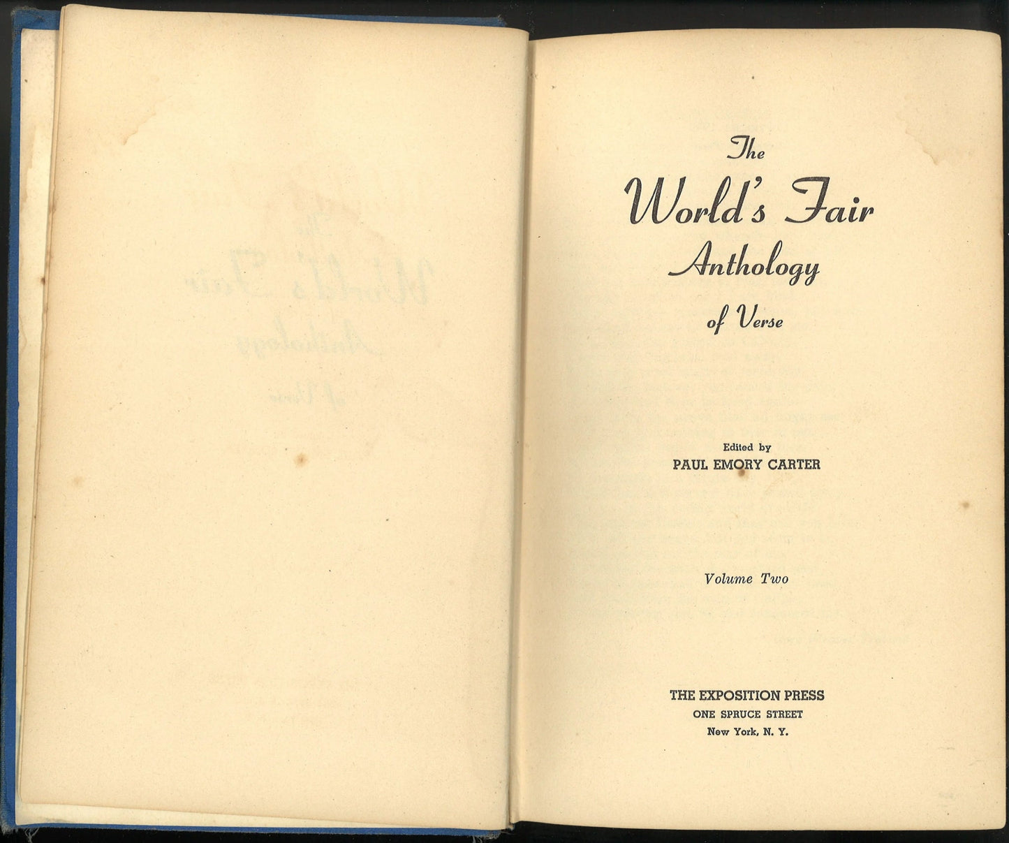 The World's Fair Anthology of Verse Volume Two Paul Emory Carter