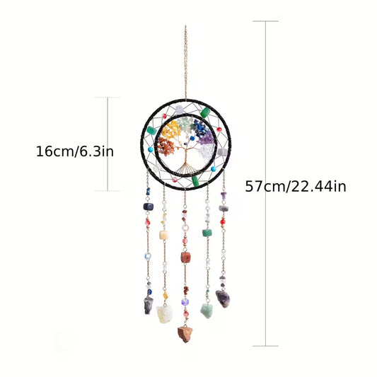Double Hoop Tree of Life Suncatcher – Chakra Natural Stone Wind Chime Ornament