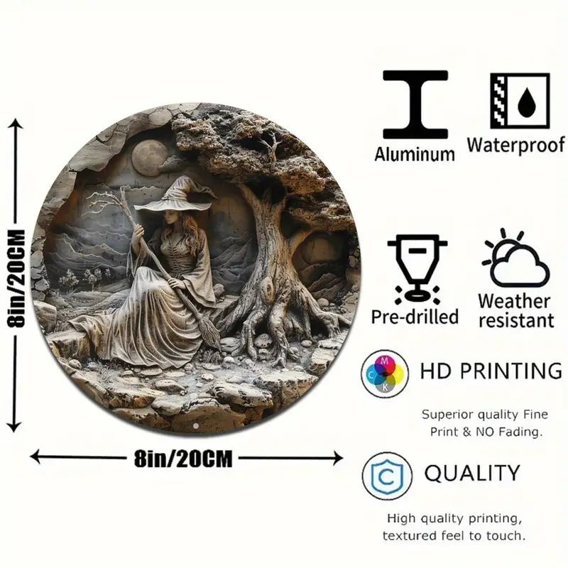 Witch With Broom Sign Wandering a Black Hole