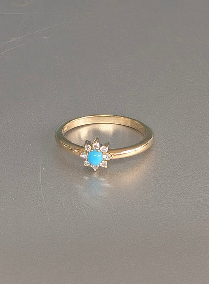 14K Gold Natural Turquoise &  Diamond Ring--Size 7 Stuller