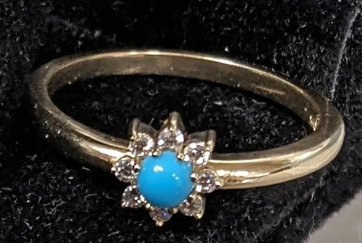 14K Gold Natural Turquoise & Diamond Ring - Size 7 - The Bookstore