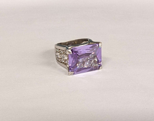 19.8ct Emerald - Cut Lavender CZ Sterling Silver Ring - The Bookstore