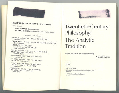 20th Century Philosophy: The Analytic Tradition Morris Weitz