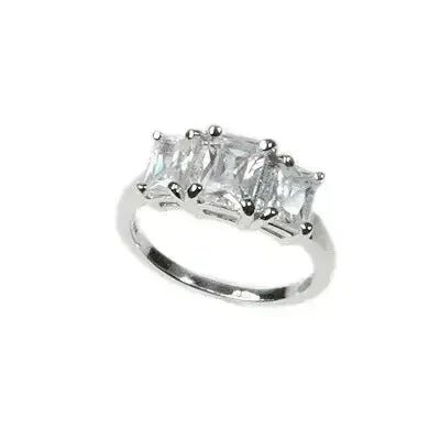 3 - Stone Anniversary Emerald - Cut White CZ Ring - Size 6 - The Bookstore